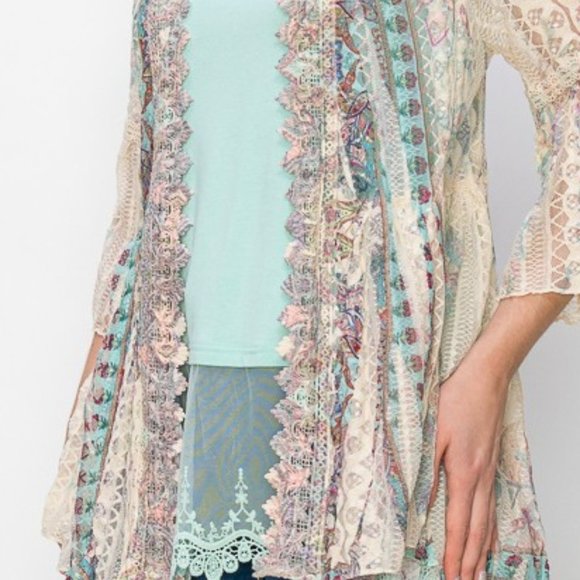 new ORIGAMI TRIBAL TOURQUISE AZTEC BOHO CARDIGAN KIMONO KAFTAN western SM-4X - Picture 3 of 4